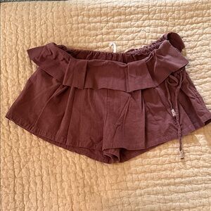 Free People Mauve Brown Ruffle Waist Shorts Skort